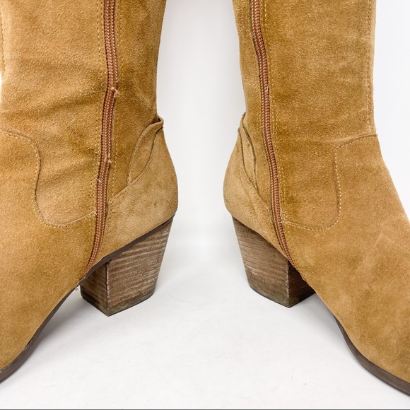 AEROSOLES Festivities Tall Boots Camel Tan Genuine Suede Leather Block Heel - Picture 6 of 9